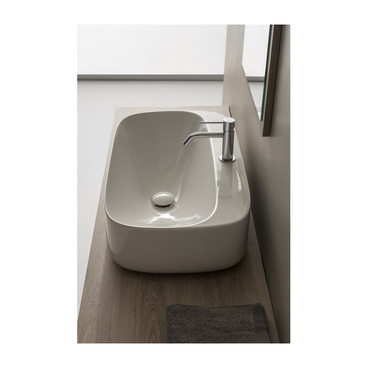 Umywalka nablatowa Scarabeo Moon 42x42cm biała bez przelewu, z otworem na baterie - sanitbuy.pl