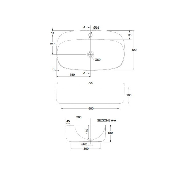 Umywalka nablatowa Scarabeo Moon 42x42cm biała bez przelewu, z otworem na baterie - sanitbuy.pl