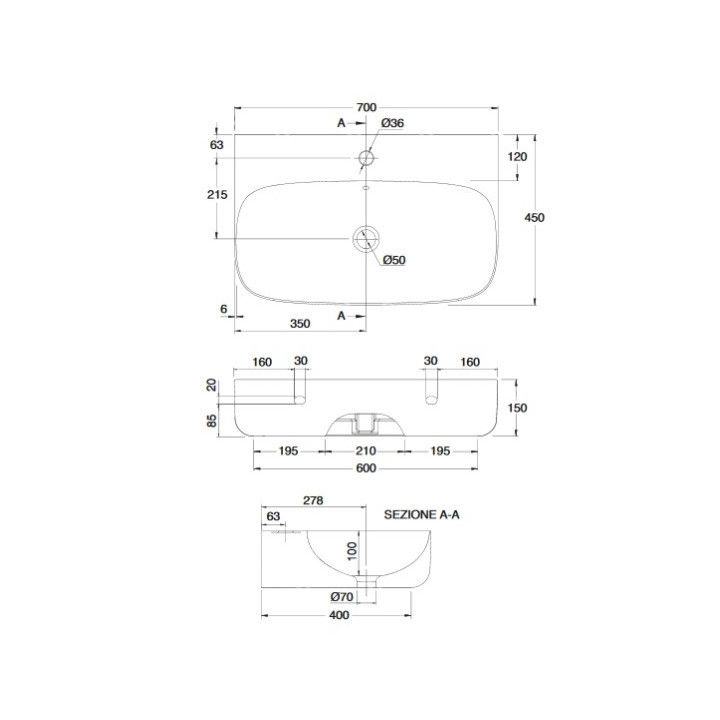 Umywalka ścienna Scarabeo Moon 50x45cm biała bez przelewu, z otworem na baterie - sanitbuy.pl