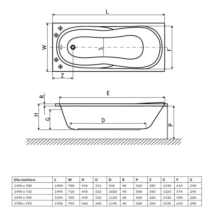 Wanna Excellent Ava prostokątna 170x70,5 cm akrylowa, biała- sanitbuy.pl