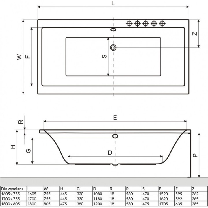Wanna prostokątna Excellent Pryzmat 170 x 75,5 cm, biała, akryl- sanitbuy.pl