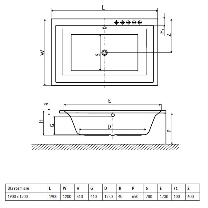Wanna Excellent crown Lux prostokątna 190x120 cm- sanitbuy.pl