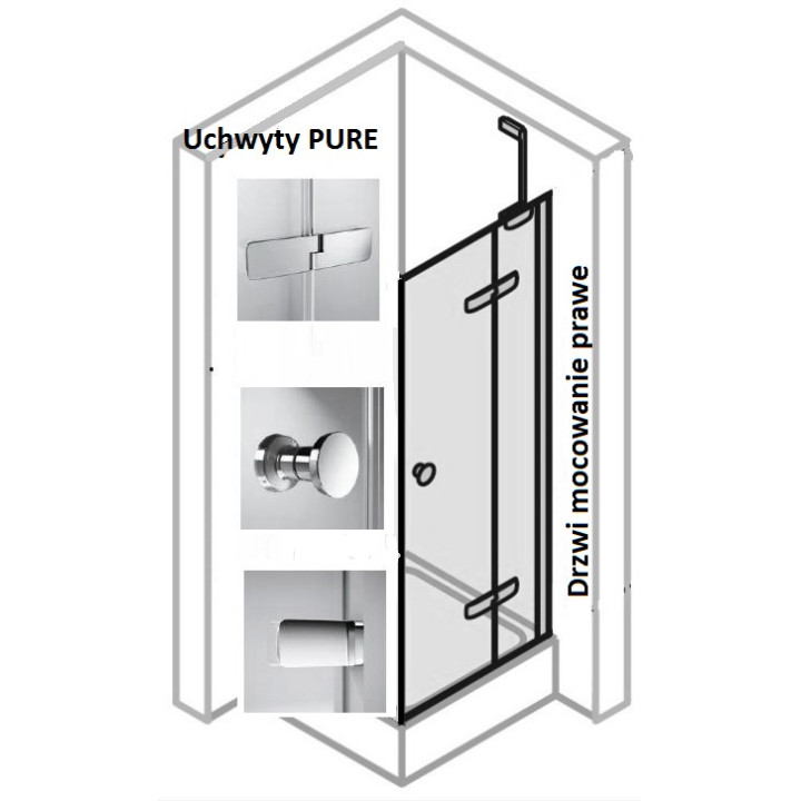 Drzwi  do ścianki bocznej PRAWE Huppe Enjoy ELEGANCE 75 cm, montaż na brodziku, srebrny mat, szkło przeźroczyste z Anti-Paque- s