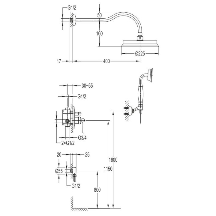 Bateria podtynkowa termostatyczna Omnires Armance chrom 3-drożna- sanitbuy.pl