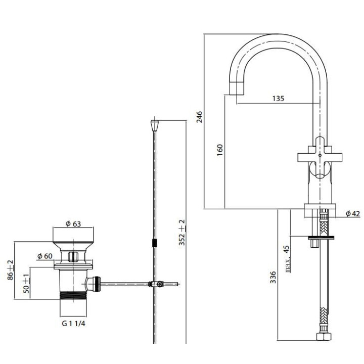 Bateria bidetowa Omnires Modern wysokość 19cm chrom- sanitbuy.pl