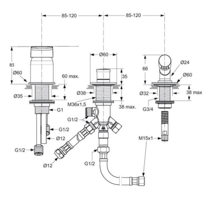 Bateria wannowa 3-otworowa Ideal Standard Tonic II z wylewką, chrom- sanitbuy.pl