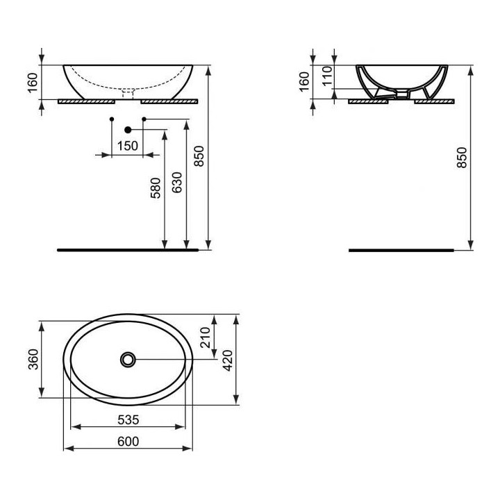 Umywalka stawiana na blat Ideal Standard Strada 60x42 cm, biała- sanitbuy.pl