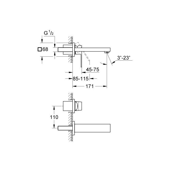 Bateria Grohe Eurocube umywalkowa 2-otworowa ścienna- sanitbuy.pl
