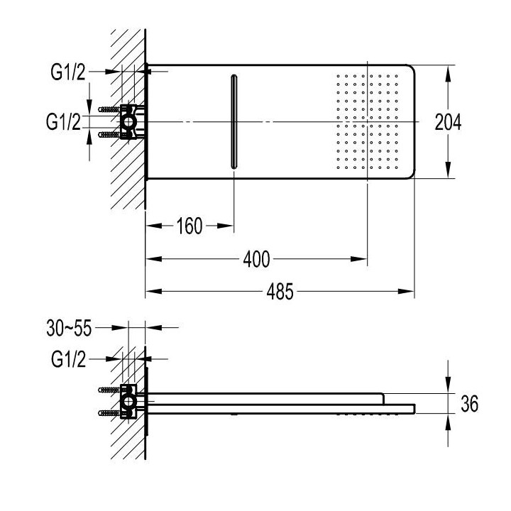 Deszczownica mosiężna Omnires 2-funkcyjna, długość talerza 48.5cm. chrom- sanitbuy.pl