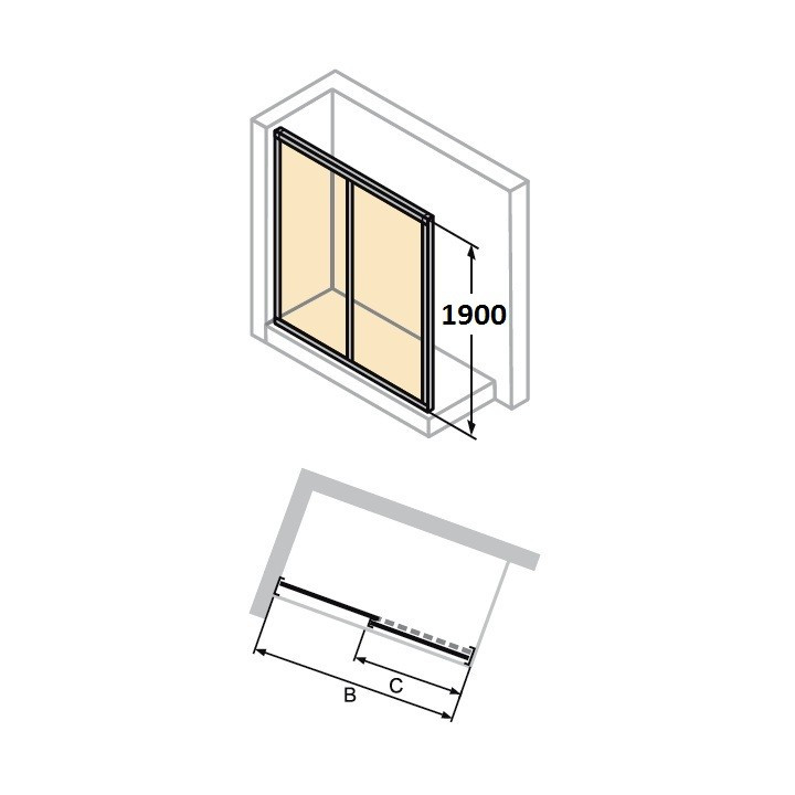 Drzwi suwane Huppe Classics 100 cm z elementem stałym, srebrny połysk, szkło przeźroczyste- sanitbuy.pl