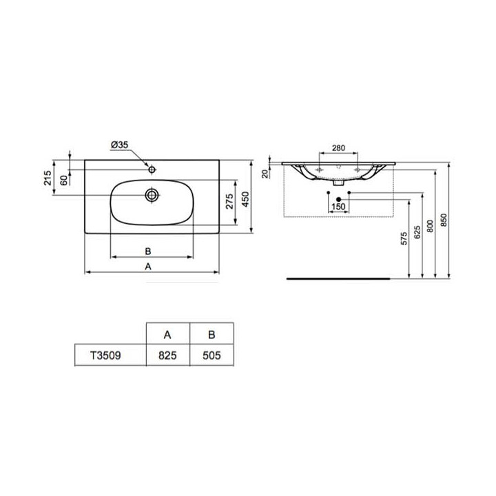 Umywalka Ideal Standard Tesi 80 cm z powierzchniami bocznymi biała z otworem na baterię- sanitbuy.pl