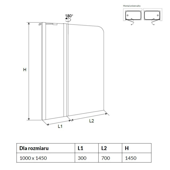Excellent Actima Seria 900 Parawan nawannowy dwuczęściowy 100x145 cm, profil chrom szkło przezroczyste - sanitbuy.pl