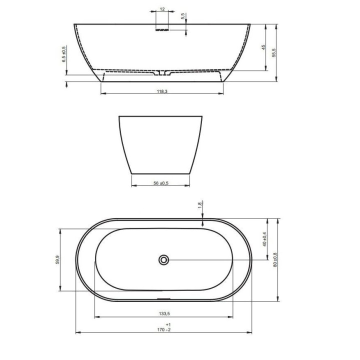 Wanna wolnostojąca Riho Bilbao 170x80cm biała  z przelewem- sanitbuy.pl