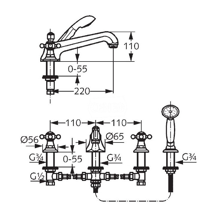 Bateria wannowa czterootworowa na brzeg wanny Kludi Adlon, chrom- sanitbuy.pl