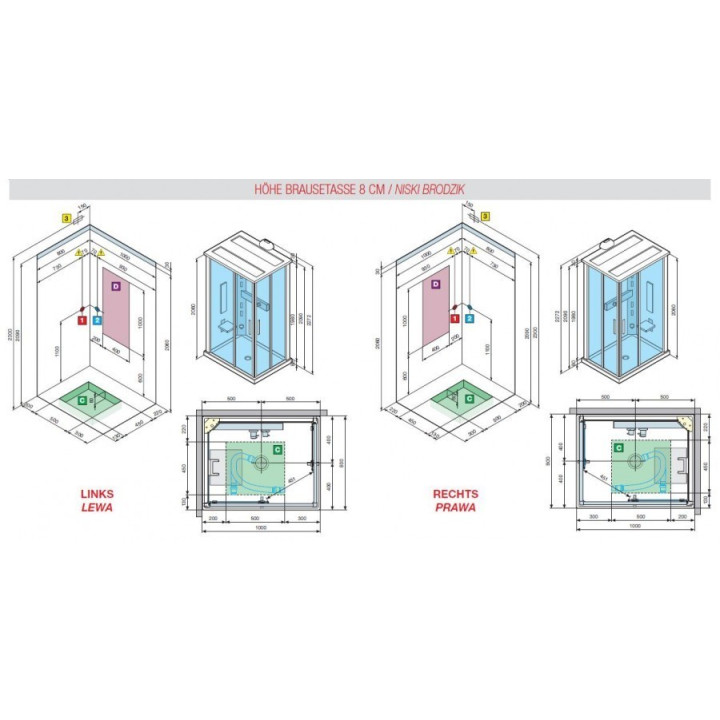 Kabina prysznicowa Novellini Nexis 1 prostokątna z dachem i deszczownicą 120x80x209 cm, lewa, białe- sanitbuy.pl