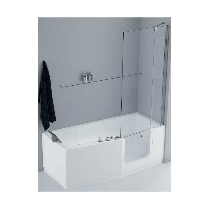 Parawan nawannowy Iris Comby, wysokość 150 cm, wersja prawa, profil chrom, szkło przejrzyste- sanitbuy.pl