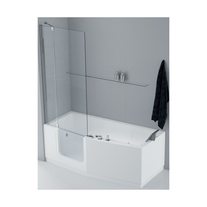 Parawan nawannowy Iris Comby, wysokość 150 cm, wersja prawa, profil chrom, szkło przejrzyste- sanitbuy.pl