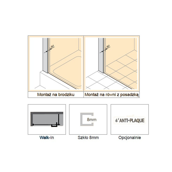 Ścianka Walk -in z ruchomym segmentem Huppe Enjoy Pure, Typ 1200,  chrom, szkło przeźroczyste z AntiPlaque- sanitbuy.pl