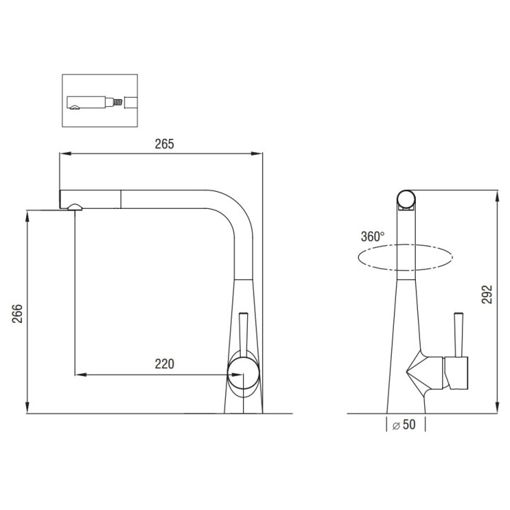 Bateria kuchenna Art Platino Miros jednouchwytowa  kuchenna z wyciąganą wylewką, chrom- sanitbuy.pl