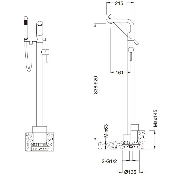 Bateria wannowa Blue Water Icona jednouchwytowa wolnostojąca, chrom - sanitbuy.pl