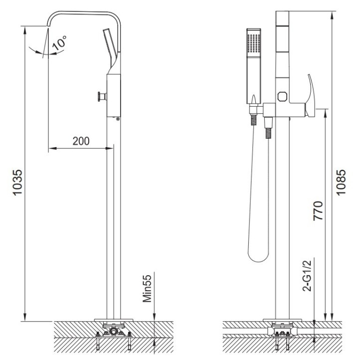 Bateria wannowa Blue Water Liwia wolnostojąca, wysokość 103,9cm, chrom - sanitbuy.pl