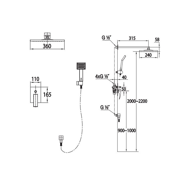 Zestaw prysznicowy podtynkowy Blue Water Liwia z deszczownicą i prysznicem, chrom - sanitbuy.pl