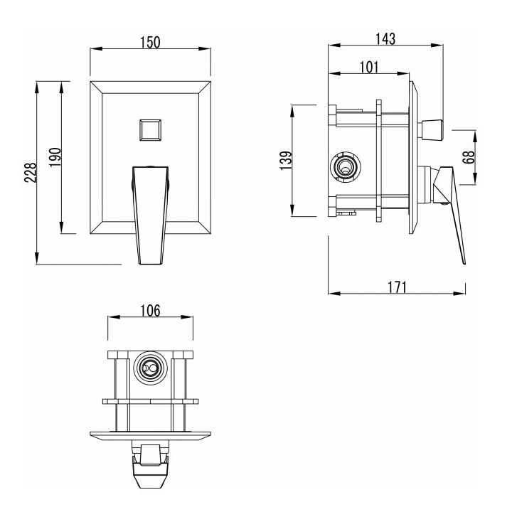 Bateria wannowo-prysznicowa Art Platino Rok jednouchwytowa podtynkowa z przełącznikiem, 2-odbiorniki, chrom - sanitbuy.pl