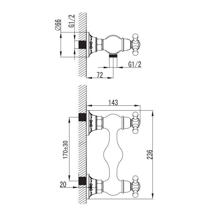 Bateria prysznicowa natynkowa, Art Platino Nikolas dwuuchwytowa chrom - sanitbuy.pl