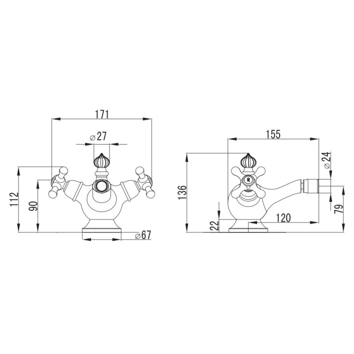 Bateria bidetowa, Art Platino Nikolas Dwuuchwytowa chrom - sanitbuy.pl