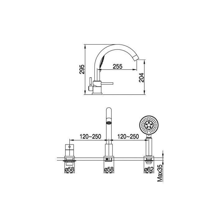 Bateria wannowa Blue Water Denver 3-otworowa, chrom- sanitbuy.pl