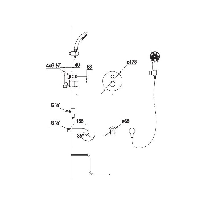 Zestaw prysznicowy Blue Water Denver podtynkowy z wylewką i prysznicem, chrom - sanitbuy.pl
