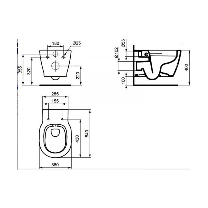 Miska wisząca WC Ideal Standard 36,5x54 cm Connect Rimles Aquablade biała- sanitbuy.pl