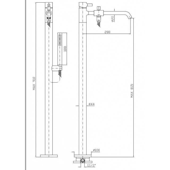 Bateria wannowa wolnostojąca, Zucchetti Pan jednouchwytowa czarna matowa, gofrowana - sanitbuy.pl