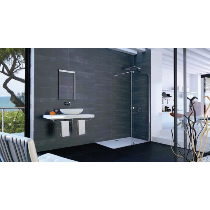  Previous Next  Drzwi suwane Huppe Xtensa Walk-In 1-częściowe ze stałym segmentem 100cm profil srebrny połysk, szkło przezroczys