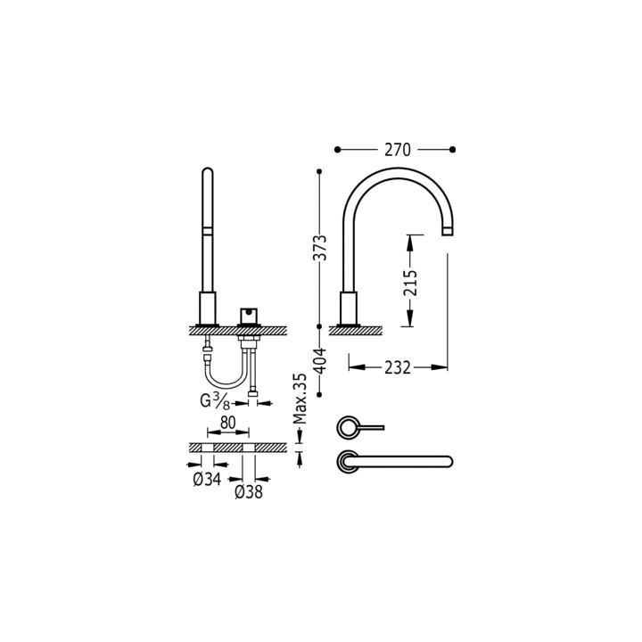 Bateria umywalkowa Tres Study Exclusive nablatowa, wys. 37,3 cm, chrom- sanitbuy.pl