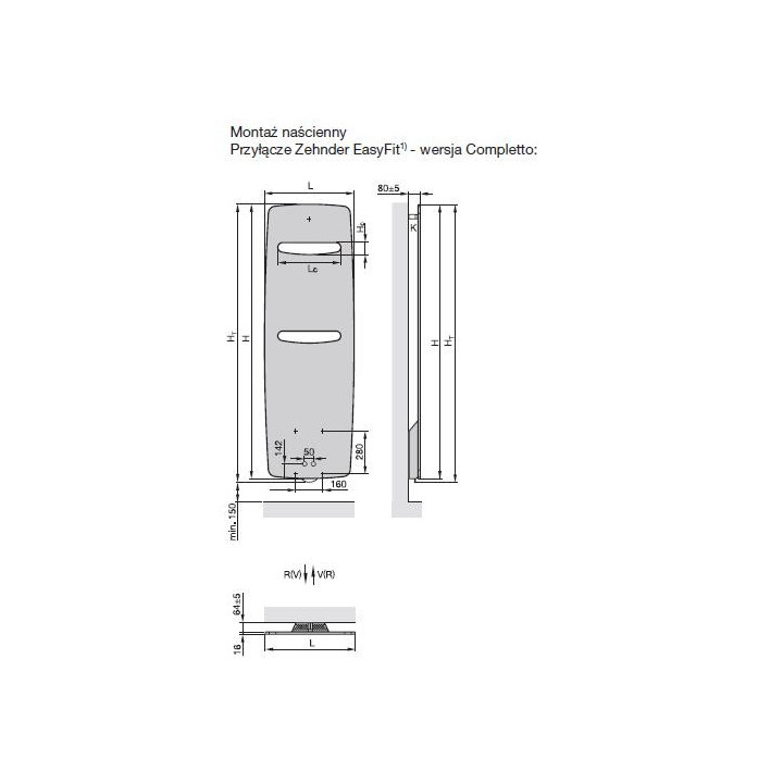 Grzejnik Zehnder Vitalo Bar 159,5x40 cm, wersja Completto - biały- sanitbuy.pl