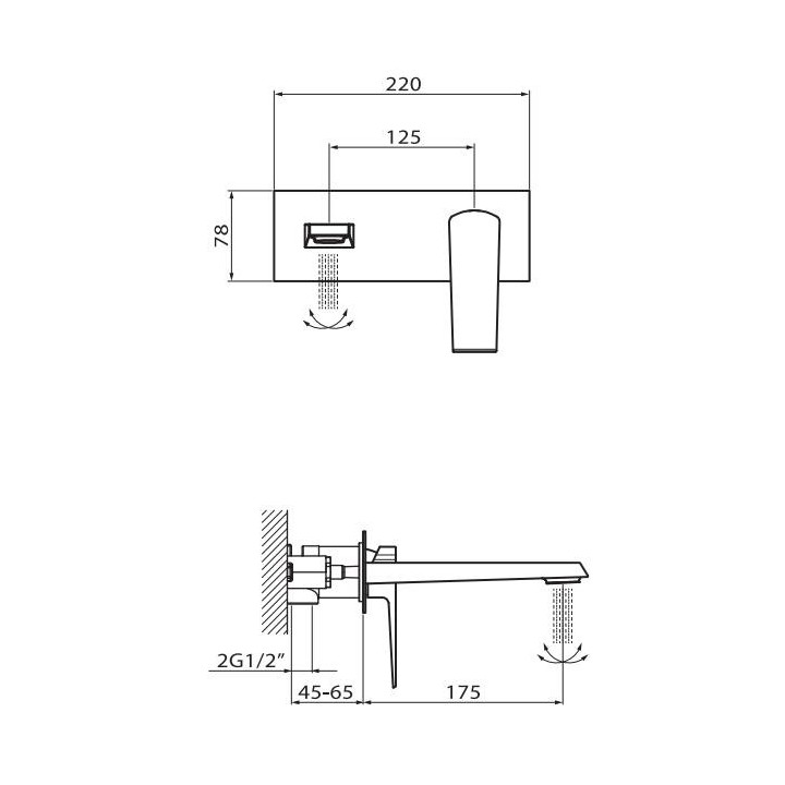 Bateria umywalkowa ścienna Vedo Sette bez korka chrom	- sanitbuy.pl