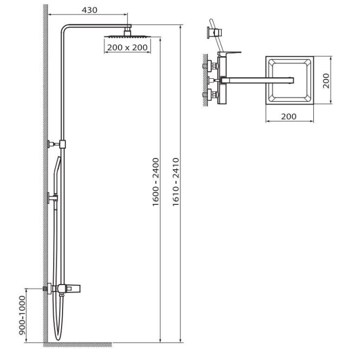 Kolumna natryskowa Vedo Sette deszczownica 20cm chrom	- sanitbuy.pl