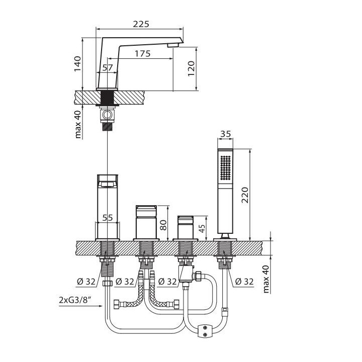 Bateria wannowa 4-otworowa Vedo Sette chrom	- sanitbuy.pl