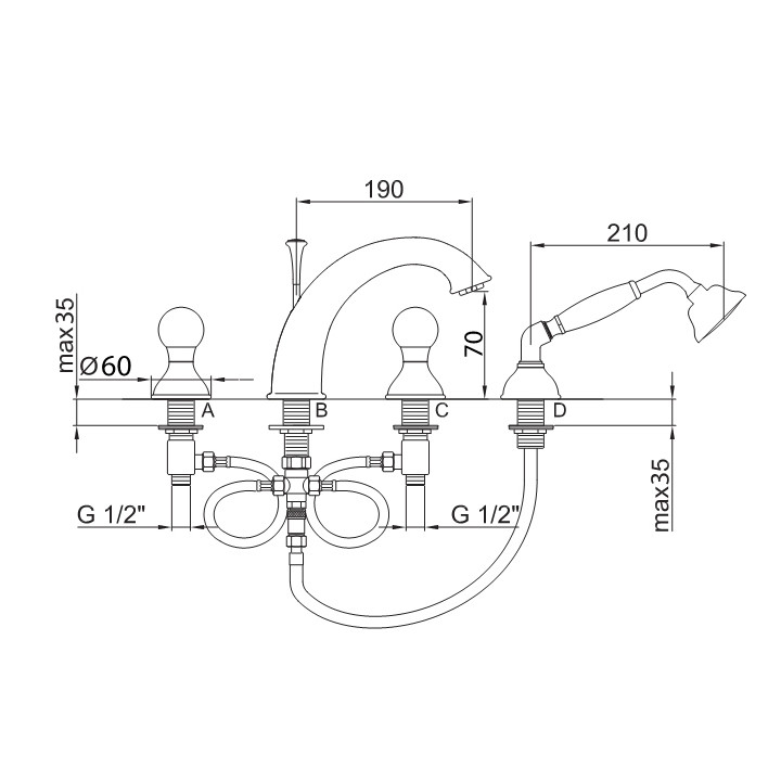 Bateria wannowa 4-otworowa Giulini G. Odessa- sanitbuy.pl