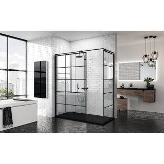 Ścianka boczna - Walk-in Novellini Kuadra H 80 cm, profil czarny, szkło przezroczyste, wzór kwadratowy- sanitbuy.pl