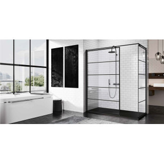 Ścianka boczna - Walk-in Novellini Kuadra H 160 cm, profil czarny, szkło przezroczyste, wzór kwadratowy- sanitbuy.pl