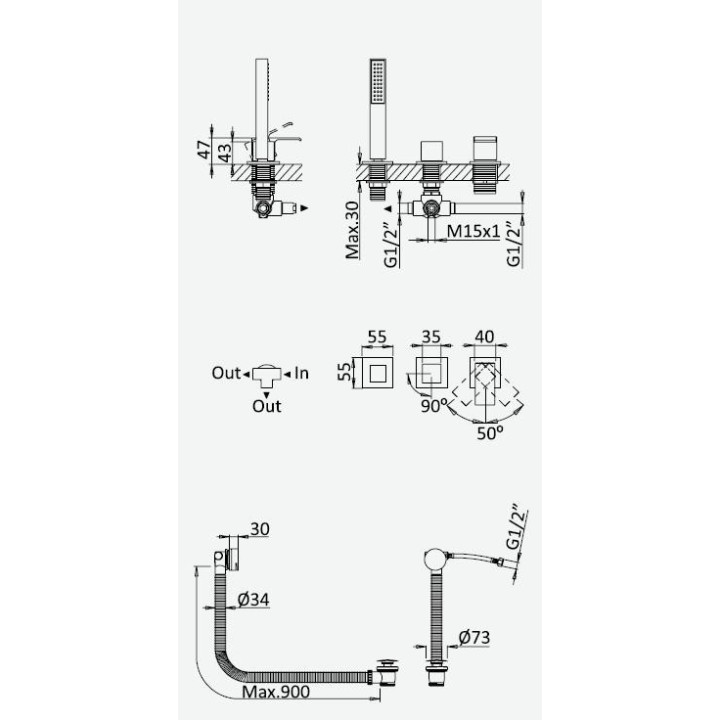 Bateria nwannowa 3 otworowa Bruma Linea sunset- sanitbuy.pl