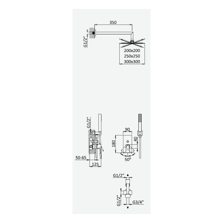 Zestaw natryskowy Bruma Linea deszczownica 20 cm z przełącznikiem, sunset- sanitbuy.pl