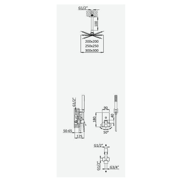 Zestaw natryskowy Bruma Linea deszczownica 20 cm z baterią podstynkową i słuchawką, morning mist- sanitbuy.pl