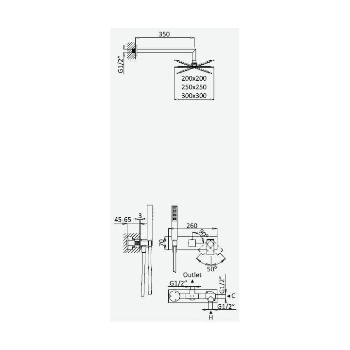 Zestaw natryskowy z baterią podtynkowa i słuchawką Bruma Linea deszczownica 20 cm, chrom - sanitbuy.pl