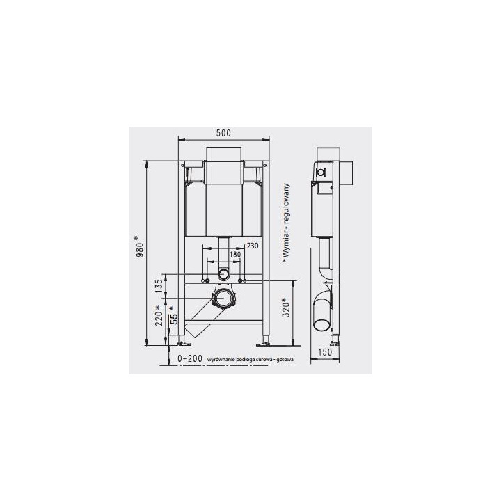 Stelaż samodzielny WC 50x820 cm JomoTech SLS WERIT ze spłuczką i spłukiwaniem dwudzielnym- sanitbuy.pl