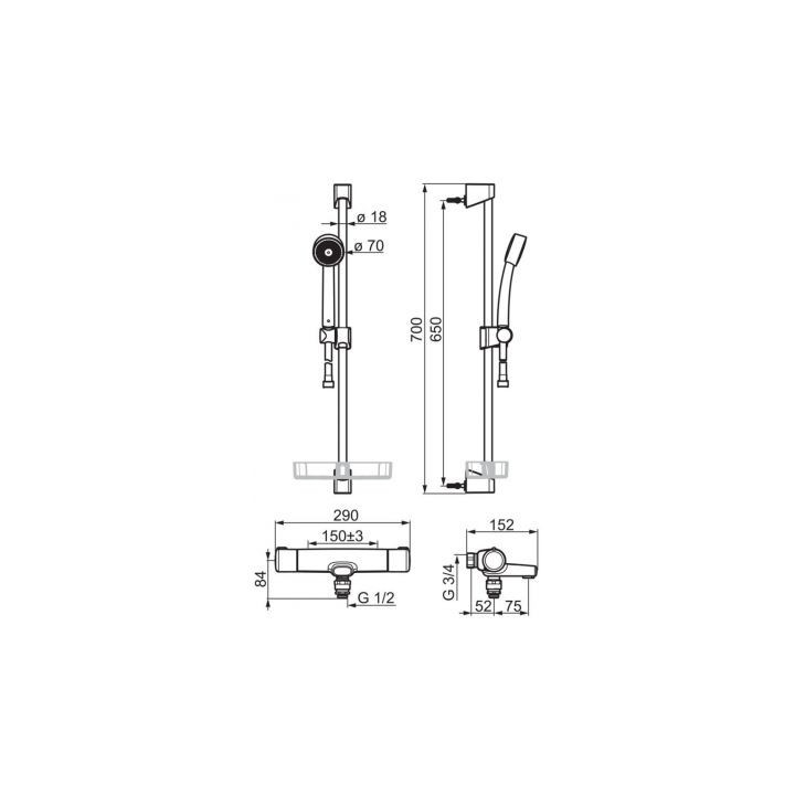 Zestaw wannowo-prysznicowy Oras Nova Apollo Eco z baterią termostatyczną chrom - sanitbuy.pl