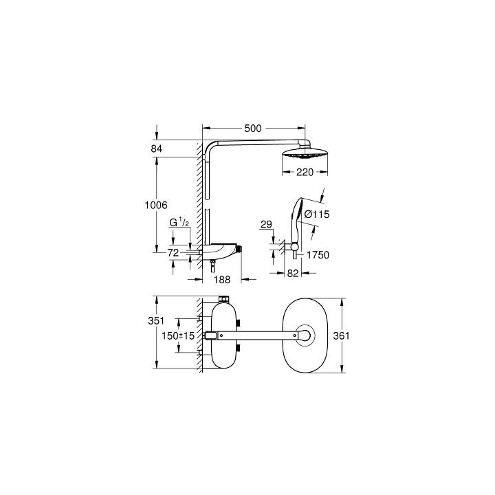 Zestaw prysznicowy Grohe Rainshower System SmartControl 360 DUO chrom, ścienny, z termostatem- sanitbuy.pl
