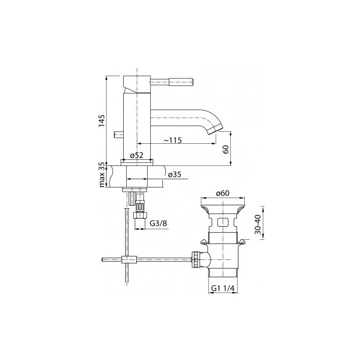 Bateria umywalkowa Valvex Vegane Nero jednouchwytowa z korkiem, czarna - sanitbuy.pl
